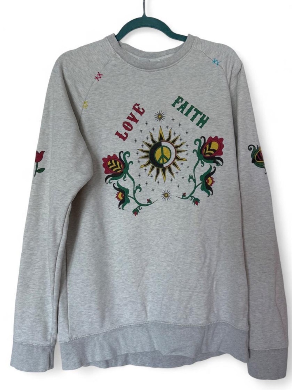Monoki Love & Faith Graphic Crewneck Sweatshirt - Gray